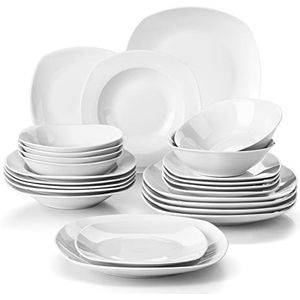 MALACASA, serie Elisa 24-delig porseleinen tafelservies, voor 6 personen bestaande uit 6 dinerborden, 6 dessertborden, 6 soepborden, 6 schalen.