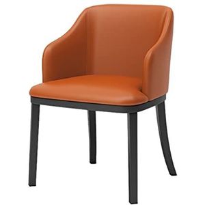 GEIRONV 1 stks Moderne lederen eetkamerstoelen, hoge achterkant gewatteerde zachte zitkamer woonkamer fauteuil zwart metalen poten lounge zijkantje Eetstoelen (Color : Orange)