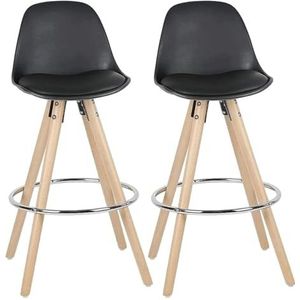 Barkrukken Kunstleer barkrukken 2 sets, houten poten, ergonomische toonbankstoelen met lage rugleuning, keukenkrukken, antislip design barkrukken Keuken (Color : Black-)