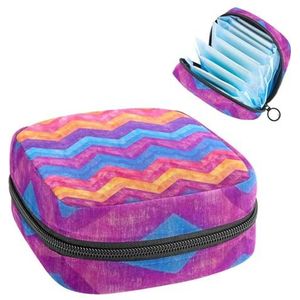 Kleurrijke Wave Naadloze Kunst Patroon Maandverband Opbergtas, Grote Menstruatie Cup Pouch met Rits, Menstruatie Pads Bag Store Panty Liners Tampons voor Meisjes Vrouwen