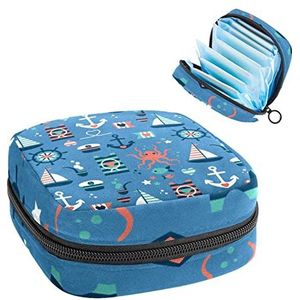 Periode Pouch Draagbare Tampon Opbergtas,Tampon Houder voor Portemonnee Vrouwelijke Product Organizer,Leuke Salor Patroon, Meerkleurig, 4.7x6.6x6.6 in/12x17x17 cm