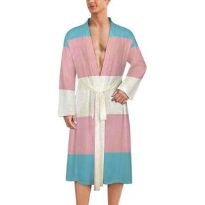 Vintage transgender vlag heren badjas zachte badjas pyjama nachtkleding loungewear ochtendjas met riem M