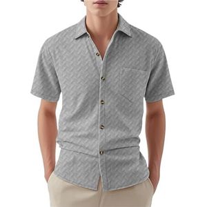 UBOHUZ Heren shirt met korte mouwen voor heren, casual overhemd met korte mouwen, button-down kraag, effen kleur, zomertop voor dagelijks gebruik en uitstapjes voor vrije tijd, Grijs, 3XL