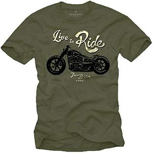 MAKAYA Vintage Biker T-Shirt Heren met Print - Live To Ride Motorkleding Motorfiets Accessoires Groen M