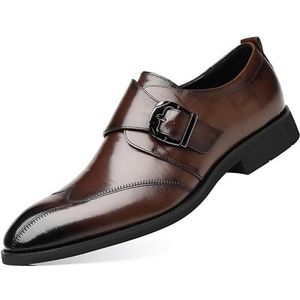 Formele schoenen Oxford for heren Instapper Puntige gepolijste teen Vleugeltip Monniksriem PU-leer Antislip Antislip Antislip Buiten(Dark brown,46 EU)