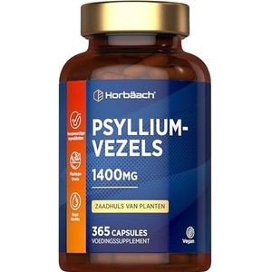 Psyllium Husk Fiber | Psylliumvezels Supplement | 365 Veganistische Capsules voor 6 Maanden | 1400mg Psylliumschillen per Portie | Horbaach