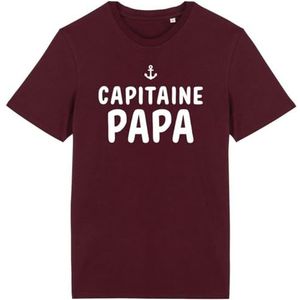 T-shirt Kapitein Papa - voor heren - bedrukt in Frankrijk - 100% biologisch katoen - verjaardagscadeau papa origineel grappig, bordeaux, 3XL
