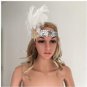 Veer Hoofdband Wit Feather 1920s Great Gatsby Flapper Headpiece Pailletten Bruiloft Hoofdband Haaraccessoires for Race Wedding Party Carnaval Veer Hoofdband