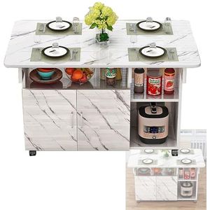 Opvouwbare Eettafel, Mobiele Opvouwbare Eettafel, Rollende Bladtafel Met Open Planken En 4 Wielen, Ruimtebesparende Eettafel For Kleine Ruimte Restaurantkeuken (Color : White, Size : 70x120x77CM)