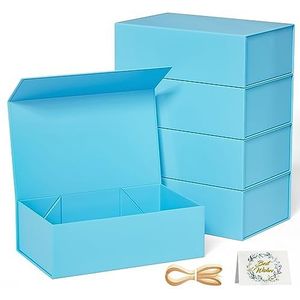 RYDDOY 5 stuks blauwe geschenkdoos, 30 x 10 x 10 cm geschenkdoos voor cadeaus met deksels, magnetische sluiting, rechthoek, inklapbaar voor bruidsmeisje, aanzoekdoos, bruiloft, Kerstmis, Halloween,