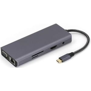 Wdbild USB C Naar HDTV VGA Adapter 10 Port Uitbreiding Dock Met RJ45 Ethernet 3.5mm USB3.0 USB2.0 Gegevensoverdracht Tf Kaartlezer