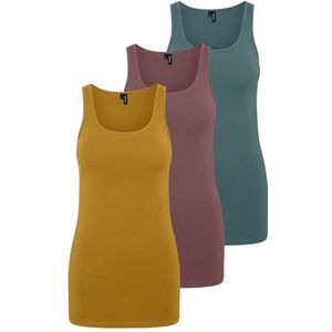 VERO MODA Dames VMMAXI My Soft Long Tank Top GA 3P, geel/roze/groen (1x Chai Tea/ 1x Rose Brown / 1x North Atlantic), M