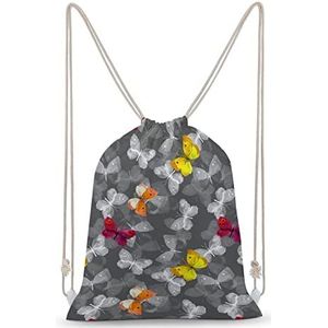 Kleurrijke Vlinders Trekkoord Rugzak String Bag Sackpack Canvas Sport Dagrugzak voor Reizen Gym Winkelen