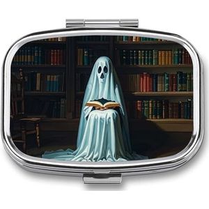 Draagbare medicijndoos, geesten en geesten gelezen boeken gedrukt mini rechthoek pillendoosje zak medicijndoos pillencontainer reizen juwelendoos pilhouder draagbare vitamine opbergdoos