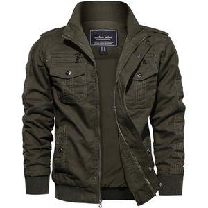 EKLENTSON Mannen Casual Katoen Militaire Bomber Jas Winter Bovenkleding Windjack Cargo Jas Multi Zakken, Leger Groen, XXL