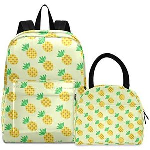 Gele Ananas Art boekentas, lunchpakket, schoudertas, rugzak, boekentas, kinderrugzak, geïsoleerde lunchbox-tas voor meisjes en jongens, Patroon., Medium