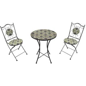AXI Amélie 3-delige Mozaïek Bistroset Blauw/geel | Bistro Set met tafel & 2 stoelen | Balkonset van metaal & Siciliaans design