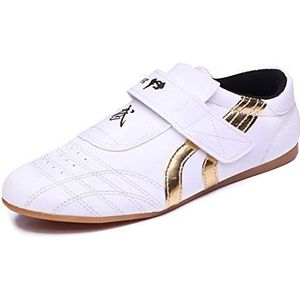 Taekwondo Schoenen, Kung Fu Tai Chi schoenen Martial Arts Sneaker Boksen Karate Black Stripes Sneakers Lichtgewicht schoenen for volwassenen en kinderen (Color : Gold, Size : 40)