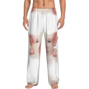 Leuke Varken Mannen Lange Lounge Wear Broek Nachtkleding Pyjama Bodems Nachtkleding Met Zakken En Trekkoord, Wit, S