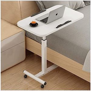 Mobiele bedtafel met wielen, draagbaar boven de slaapbank, bijzettafel, in hoogte verstelbaar nachtkastje, laptoptafel, ziekenhuisverpleegkunde, eettafel (kleur: wit)(Color:White)