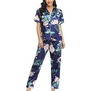 Loungeset voor Dames, Ademende Tweedelige Zomerpyjama met V-hals en Knopen (L)