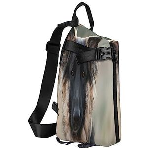 Sling Rugzak Borsttas Goed Gedragen Schnauzer Anti Diefstal Crossbody Schoudertas Dagrugzak Outdoor Sport Reizen Wandelen voor Mannen Vrouwen, Dier Duitse herder, Crossbody Backpack