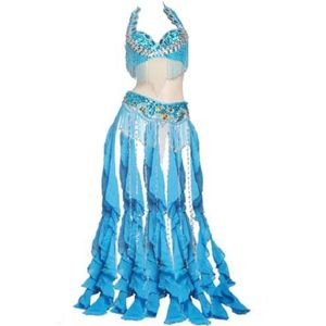 purpleq Dames Buikbuik Carnaval Dansjurk Professionele Indiase Bollywood Halloween BH en Riem Zeemeermin Kostuum 2-delig, blauw, L