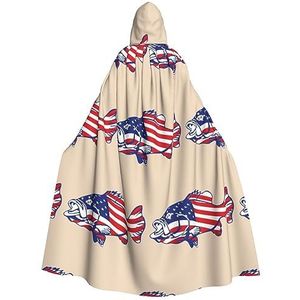 OPSREY Amerikaanse Vlag Patriottische Vissen Gedrukt Volwassen Hooded Poncho Volledige Lengte Mantel Gewaad Party Decoratie Accessoires