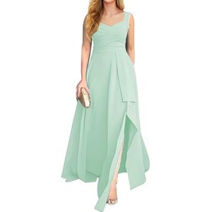 KURFACE Chiffon bruidsmeisjesjurk met split geplooide mouwloze lange avondjurk voor dames, mintgroen, 32