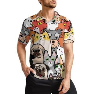 Doodle honden en katten heren golfpoloshirts klassieke pasvorm korte mouw T-shirt bedrukt casual sportkleding top 2XL