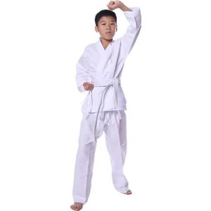 UBOHUZ Karateuniform, judopak met riem, witte taekwondo-kleding voor teamstudenten, volwassenen, karate prestatietraining, fitnesskleding voor mannen, vrouwen, XL (170 cm))