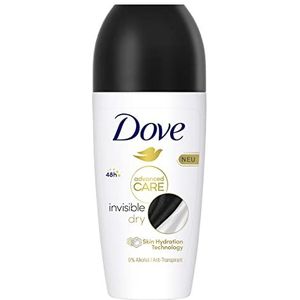 Dove Advanced Care Anti-transpirant deodorant Roll-On Invisible Dry tegen witte vlekken, beschermt 48 uur tegen lichaamsgeur en okselzweet, 50 ml, 1 stuk