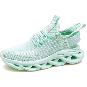 Blade-sneakers for heren, modieuze vlieggeweven mesh buitensportschoenen, lichtgewicht wandelschoenen, fitness-dempingsschoenen (Color : Green, Size : 45 EU)