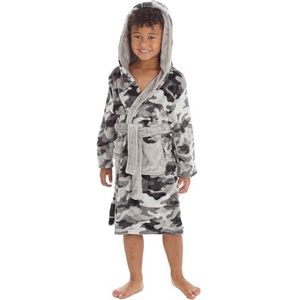 Kids Jongens Kinderen Nieuwigheid Zachte Fleece Hooded Fun Karakter Badjas Badjas, Grijze Camo, 9-10 jaar