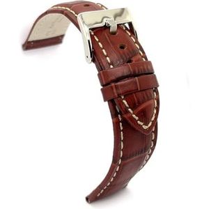 diloy Leren armband met krokodillenreliëf, vierkante lens, sport, witte naad, voor polshorloge, maten 14 mm, 16 mm, 18 mm, 20 mm, 22 mm, 24 mm, 26 mm, 28 mm, 30 mm, elegant 378, middenbruin, 30mm