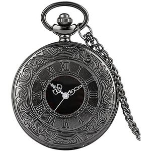 Zakhorloges Zwarte Romeinse cijfers Quartz Pocket Horloge Heren Dames Zwart Holle Case Stoom Retro Hanger Ketting Beste Geschenken for Mannen en Vrouwen (Color : Black 80cm Chain)
