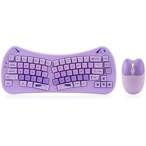 Ergonomic Wireless Keyboard and Mouse Combo - PYRIOLHI -2.4G Rechargeable - 66 Keys Bluetooth Keyboard and Mouse Set - For PC, Laptop, PC, Mac, Windows - Colourful(Purple)