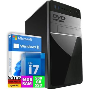 GMR Office Desktop-PC | Intel i7 - Business Office Multimedia Computer met 3 jaar garantie! | 16GB RAM | 512GB SSD | DVD±RW | USB3.0 | Windows 11 Prof. 64-Bit | WiFi en Bluetooth