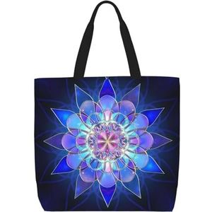 MYGANN Bohemian Lotus Bloem Herbruikbare Grote Capaciteit Waterdichte Rits Schouder Gemak Tas Met Binnenzak Voor Reizen Camping Winkelen, Zwart, Eén maat