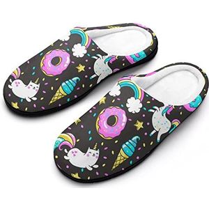 Kleurrijke Eenhoorn En Donuts Katoenen Slippers Voor Vrouwen Warme Anti-Slip Rubber Zool Huis Schoenen Voor Indoor Hotel 11-12 (42-43)