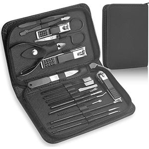 RVS Professionele Manicure Pedicure Kit Set -18st | Nagelsnijder Schaar Verzorging Kit Voor Mannen Vrouwen (Zwart)