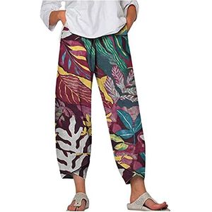 KPPONG Damesbroek, linnen en katoen, licht, sport, joggen, zomer, grote maten, print/effen, trainingsbroek, comfortabel, losse snit met zakken, brede pasvorm met elastiek, S-5XL, 5, rood, XXL