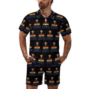 Rainbow Always Be Yourself Piraat Monkey Poloshirt voor heren, set met korte mouwen, trainingspak, casual strandshirts, shorts, outfit, 4XL