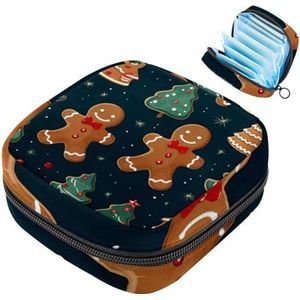 MUOOUM Kerst Peperkoek Man Patroon Maandverband Opbergtas Menstruatie Pad Tas Draagbare Menstruatie Cup Pouch met Rits voor Tiener Meisjes Vrouwen Dames