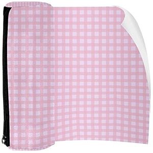 Potlood Case Pen Tas Houder met Rits Coin Organizer Tassen Make-up Cosmetische Pouch voor Vrouwen Tiener Meisjes Jongens Kinderen, Roze Plaid Patroon