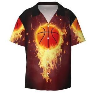 EdWal Basketbal Print Heren Korte Mouw Button Down Shirts Casual Losse Fit Zomer Strand Shirts Heren Jurk Shirts, Zwart, XXL