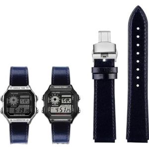 Fit for Casio G-Shock AE-1200WH/1300/1000/A159/A158 AQ-S810W MRW-200H Band Lederen Band heren Retro Horlogeband Armband 18mm (Color : Blue silver B, Size : 18mm)