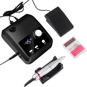 Elektrische nagelboormachine, elektrische vijl, HD-scherm, metalen manicurepen, professionele nagelschuurmachine(Black)