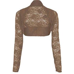 MA ONLINE Dames Party Wear Bolero Vest Top Vrouwen Lange Mouw Bloemen Kant Bolero Shrug, Mokka, 38/40 NL