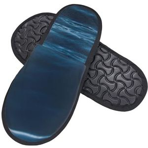 ZaKhs blauwe oceaan Print Vrouwen Slippers Antislip Fuzzy Slippers Leuke Huis Slippers Voor Indoor Outdoor L, Zwart, Large Wide